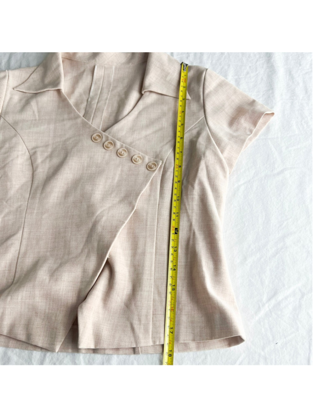 VTG Asymmetrical Button Front Short Sleeve Blouse Pink Small Preppy Academia - Picture 5 of 8